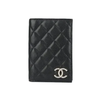 CHANEL Cow Leather Passport Holder, Wallet, Card Holder Women's Black