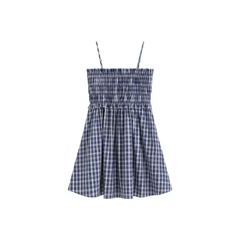 FANSILANEN Slip Dresses Women's Navy Blue Plaid
