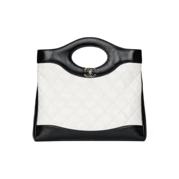 CHANEL Glossy Sheepskin Shoulder Bag, Crossbody Bag, Handbag Women's Black & White