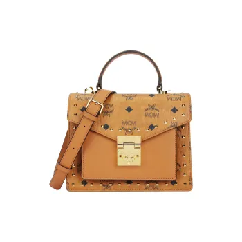MCM Patricia Visetos Cow Leather Crossbody Bag, Handbag Trumpets Women's Cognac