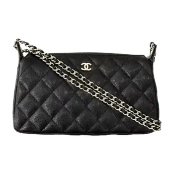 CHANEL Caviar Cow Leather Hobo Shoulder Bag, Crossbody Bag Women's Black