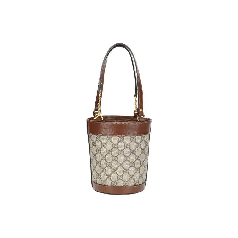 GUCCI Horsebit 1955 Canvas With Leather Bucket Bag, Handbag, Shoulder Bag Women's Ebony & Brown-2