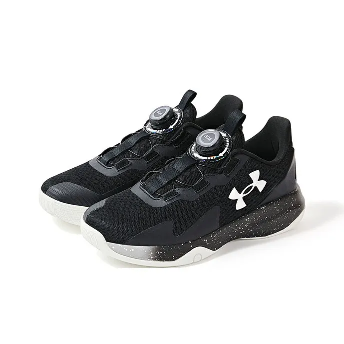 Under Armour Anti Slip Wear Resistant Low Top Children's Basketball Shoes Black White Unisex-3