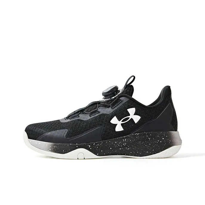 Under Armour Anti Slip Wear Resistant Low Top Children's Basketball Shoes Black White Unisex-0