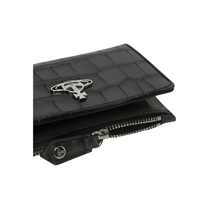 Vivienne Westwood Crocodile Embossed Leather Card Holder Women's Black-3
