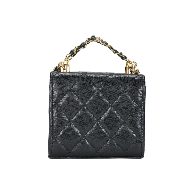 CHANEL 22K Autumn And Winter Litchi Cow Leather Flap Bag Crossbody One Shoulder Handbag Women's Black-2