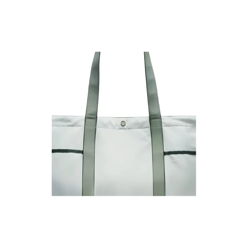 Lululemon Nylon Tote Bag, Shopping Bag, Shoulder Bag Unisex Lake Green & Gray Trim-3