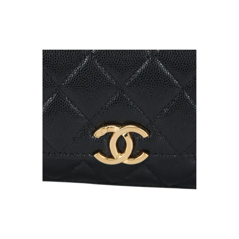 CHANEL 22K Autumn And Winter Litchi Cow Leather Flap Bag Crossbody One Shoulder Handbag Women's Black-4
