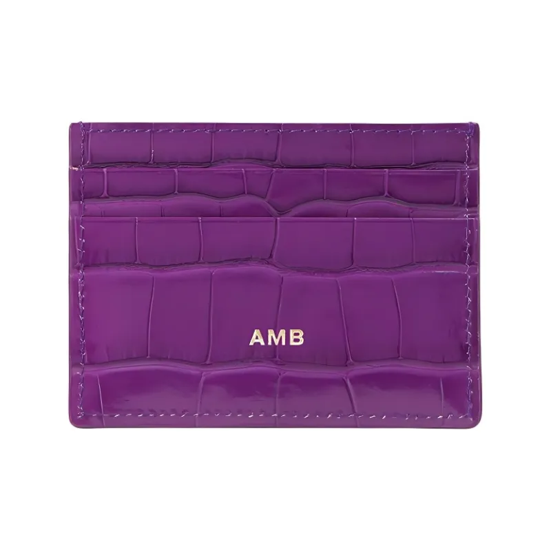 Burberry Crocodile Pattern Embossed Calfskin Card Holder Women's Purple-2