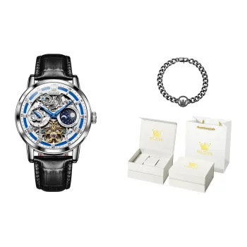 OLEVS Play The Cool Series Mechanical Movement Leather Watch Bands Watch Men's Watches Black Dial