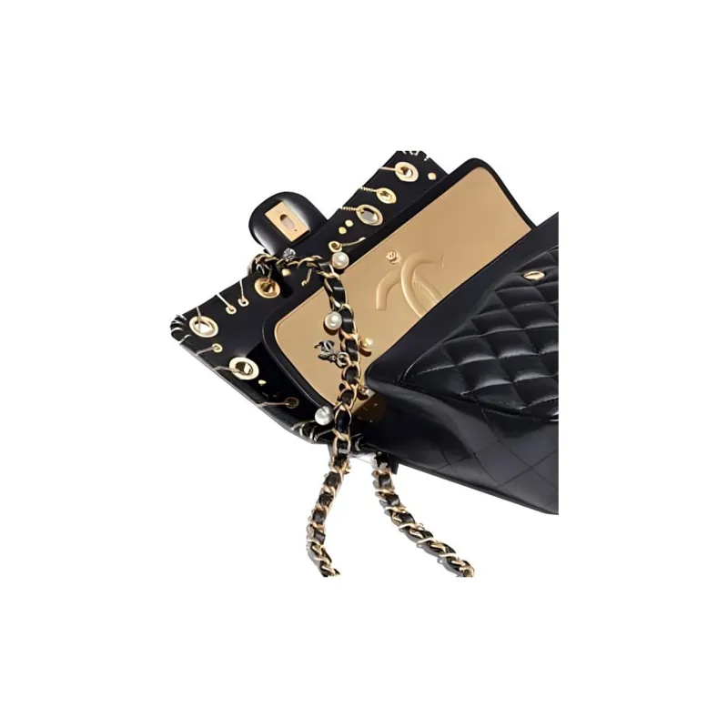 CHANEL Classic Flap CF Lambskin Flap Bag, Chain Bag, Crossbody Bag, Shoulder Bag Women's Black-3