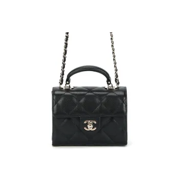 CHANEL Cow Leather One Shoulder Handbag Medium Size Women's Black