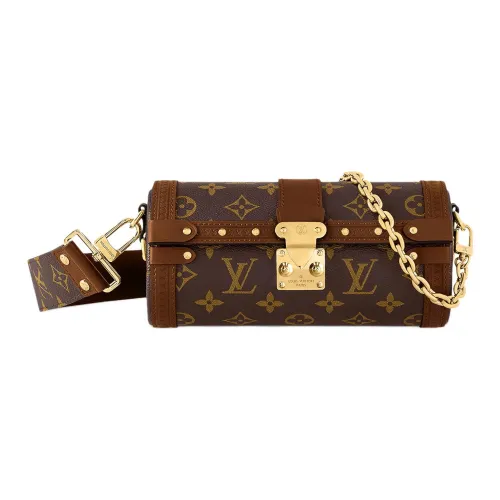 LOUIS VUITTON Papillon 트렁크 코팅 캔버스 가죽 포함 트림 숄더 백, 핸드백, 숄더 백, 크로스백 여성 브라운