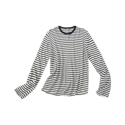 Le Alfashionline 블랙 화이트 스트라이프 패턴 여성 티셔츠