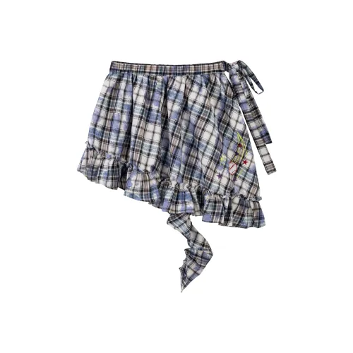NewJnxs 블루 체크 여성 캐주얼 숏 스커트
