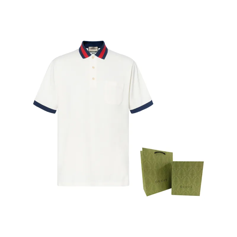 ポロシャツ STONE  WHITE STRETCH PIQUET POLO SHIRT Cotton stretch piquet polo shirt in white | GUCCI® US