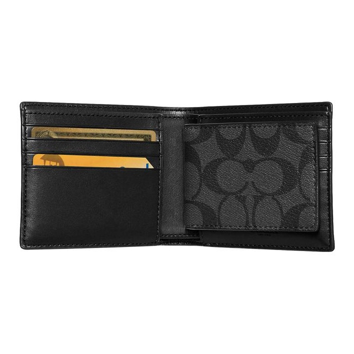 COACH Men 3 in 1 Wallet Charcoal/Black - POIZON