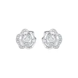 Blossom Rose White Mother of Pearl Stud Earrings (Trumpets/Silver)