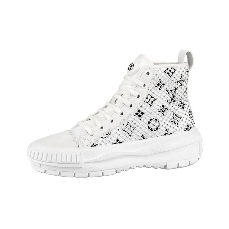 LOUIS VUITTON Lv Squad Ankle Sneakers 'White With Crystal