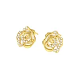 Blossom Rose White Mother of Pearl Stud Earrings (Trumpets/Gold)