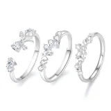925 Sterling Silver Sweetheart Trio Friendship Ring