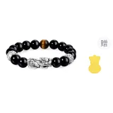 Sterling Silver Guardian Pi Xiu Black Onyx Beaded Bracelet[Includes Gold Sticker]