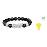 Silver Chinese Auspicious Animal Black Onyx Beaded Bracelet[Includes Gold Sticker]