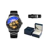 Obsidian Black, Steel Band[High-End Blue Leather Box+Genuine Leather Strap]