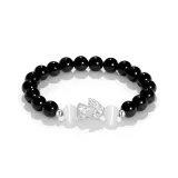 Sterling Silver-Chinese Auspicious Animal Blessing Fortune Beaded Bracelet, Black