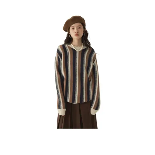 Omont 스트라이프 패턴 컬러 블록 여성 스웨터