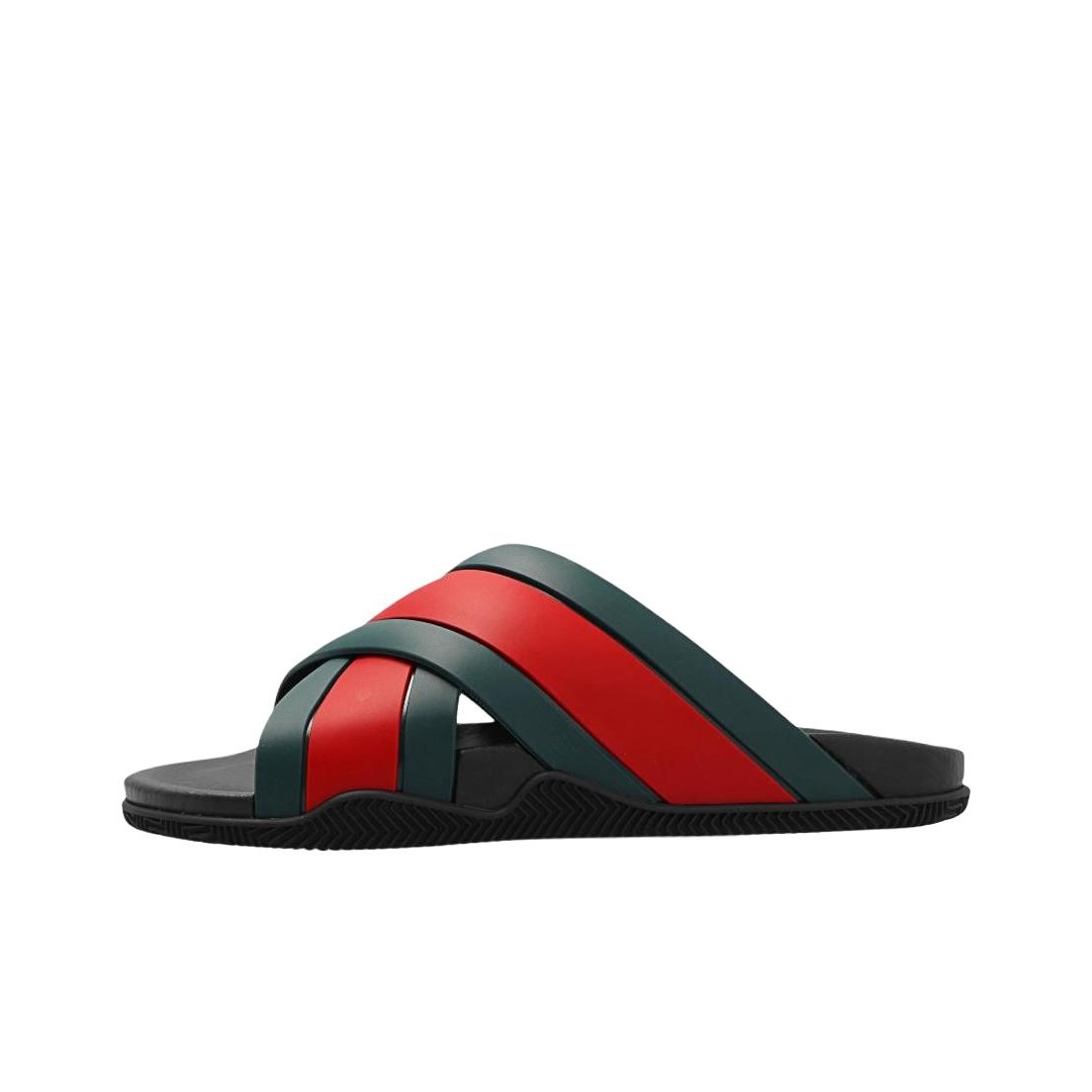 Gucci 【カジュアル&高級感 Back Rubber☆Web Slide 】 Men's slide sandal with Web in black rubber | GUCCI® US