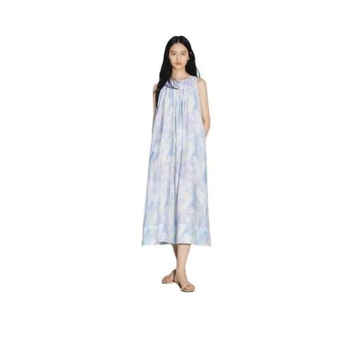 BLUE ERDOS 블루 핑크 프린팅 여성 민소매 원피스