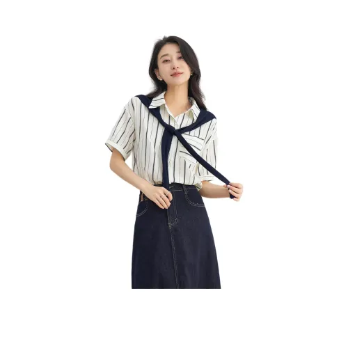 XIRAN 네이비 블루 여성 셔츠