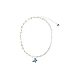 Irregular Blue Butterfly Silver Necklace with Pearl