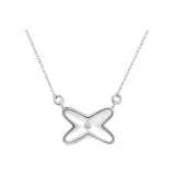 Crisscross White Mother of Pearl Collarbone Chain (Silver)