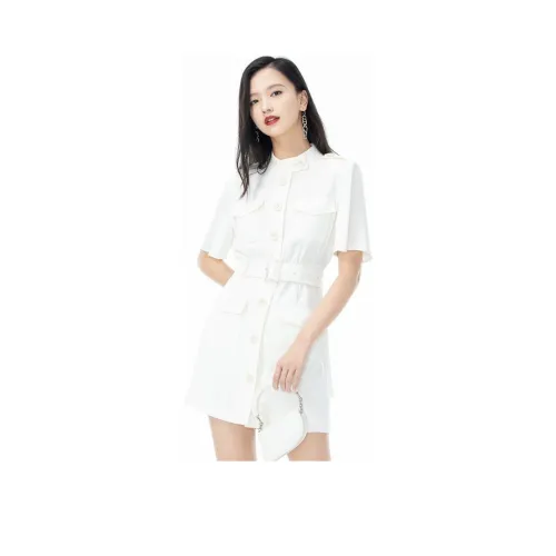 에뮤 화이트 여성 반팔 원피스