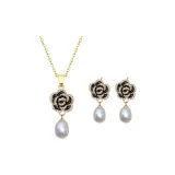 Camellia Pearl Jewelry Sets[Necklace/Stud Earrings]