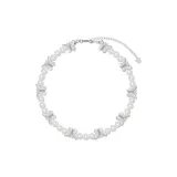 Multiple Silver White Butterfly White Pearl Silver Necklace
