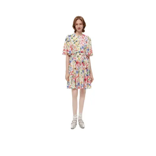 PORTSPURE FLORAL WHT PRINT 여성 반팔 원피스