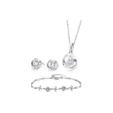 999 Fine Silver, Four-Leaf Clover Clothing Sets, Necklace+Bracelet+Stud Earrings
