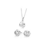 925 Sterling Silver Four-Leaf Clover Necklace+Stud Earrings Two-Piece Set
