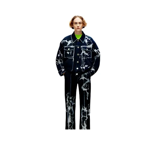 ANGEL CHEN 네이비 블루 남성 데님 자켓