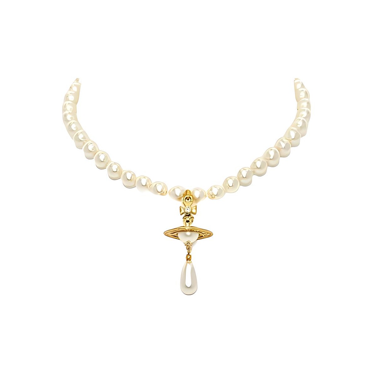 ★Vivienne Westwood★ Vivienne Westwood Women's One Row Pear Vivienne Westwood One Row Pearl Drop Choker | Gold | FARFETCH