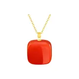 18K Gold Red Agate Sugar Cube Pendant[Includes S925 Silver Chain]