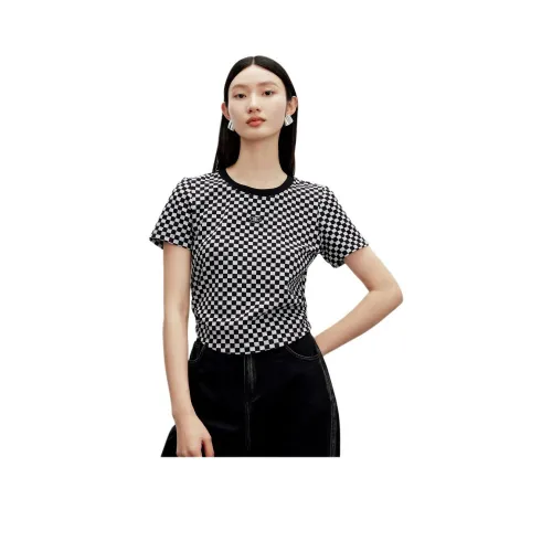 DESIGNICE 체크무늬 여성 티셔츠