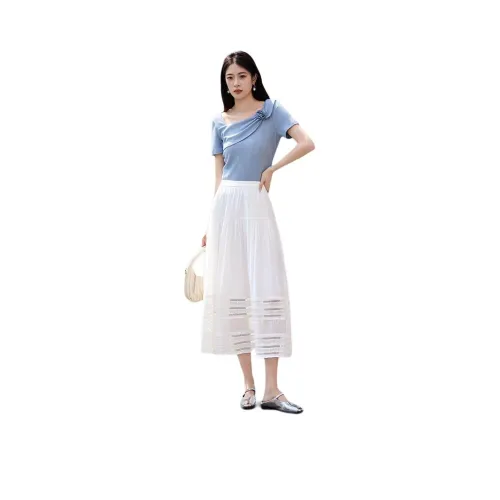 SLLSKY 코코넛 화이트 여성 캐주얼 롱 스커트