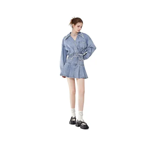 AIVEI 데님 라이트 블루 여성 캐주얼 숏 스커트