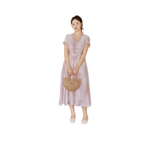 DAMABAIFENBAI 핑크 여성 반팔 원피스