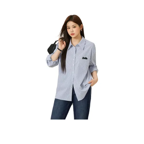 Qianlixiu 블루 화이트 스트라이프 여성 셔츠