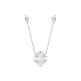 925 Sterling Silver Heartbeat Four-Leaf Clover Double-Sided Necklace (White)